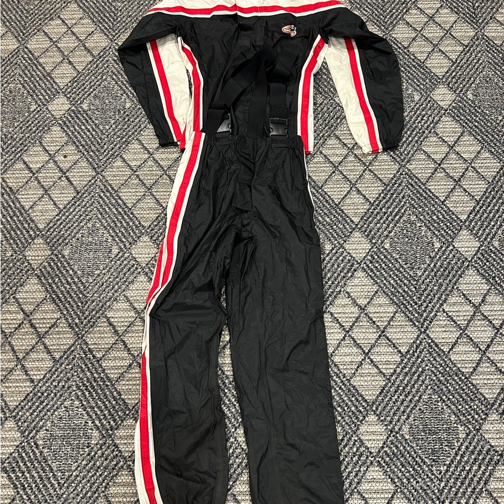 Hein Gericke Black White Red PVC Coated Nylon Moto Rain Suit Mens Medium Striped